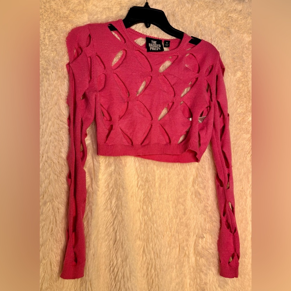 The Ragged Priest Pink Cutout Sweater